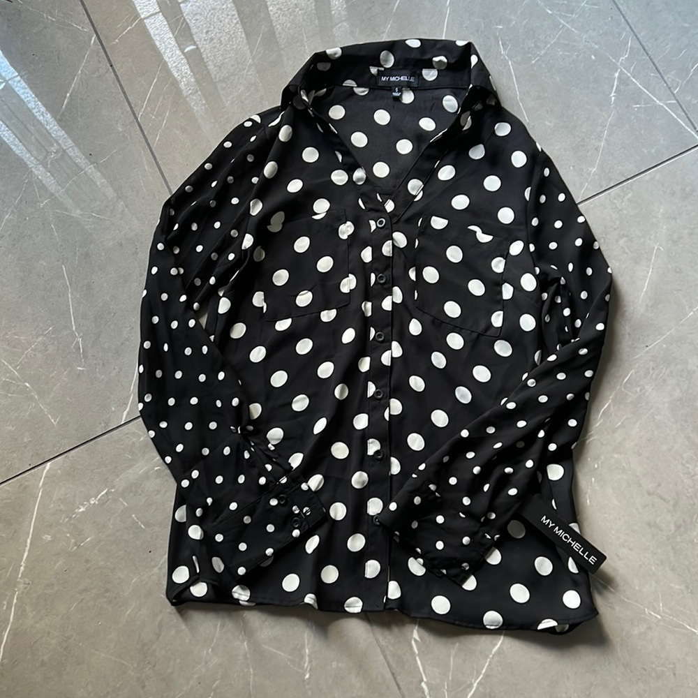Black and White Polka Dot Blouse - Size S- Brand New with Tags